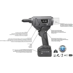 Akku Nieter Blindnietgerät | Nietgerät | GO-BR1 Blindniete Setzwerkzeug inkl. 2 Akku, Koffer und Zubehör Setzgerät Akkunieter Blindnietsetzgerät Handnietmaschine Niet Nietmaschine Nietpistole Arbeitsbereich ø 3,0-5,0mm