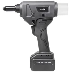 Akku Nieter Blindnietgerät | Nietgerät | GO-TR1 Presslaschen Blindnieten Setzwerkzeug mit bürstenlosem Motor 18V inkl. 2 Akku, Koffer und Zubehör Arbeitsbereich für Preßlaschen-Blindniete ø 5,2 / 6,4 / 7,5 mm Aluminium