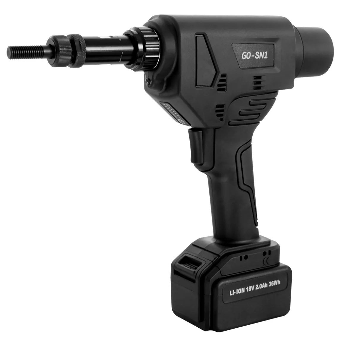Akku Spreiz Blindnietmuttern Setzwerkzeug Setzgerät GO-SN1 mit bürstemlosem Motor 18V inkl. 2 Akku, Koffer und Zubehör mit Arbeitsbereich M5 / M6 / M8 / M10 alle Materialien