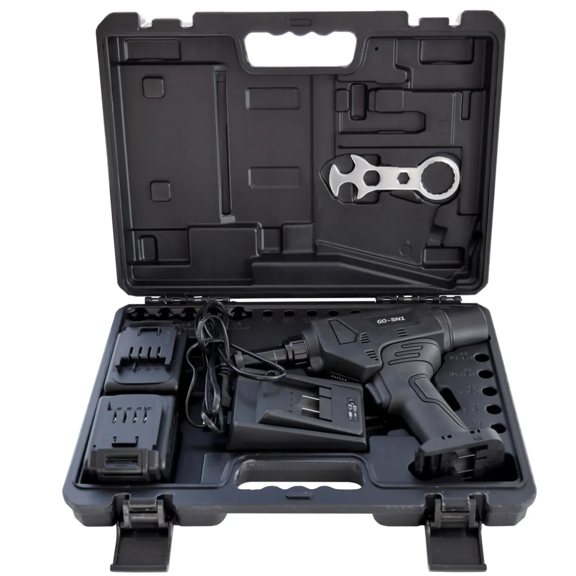 Akku Spreiz Blindnietmuttern Setzwerkzeug Setzgerät GO-SN1 mit bürstemlosem Motor 18V inkl. 2 Akku, Koffer und Zubehör mit Arbeitsbereich M5 / M6 / M8 / M10 alle Materialien