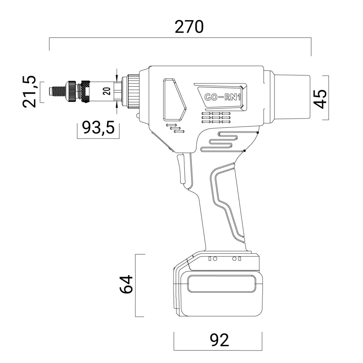 Akku Tool GO-RN1 Akku Blindnietmuttern- & Schrauben Setzwerkzeug mit bürstemlosem Motor 18V ohne Akku, inkl. Koffer und Zubehör mit Arbeitsbereich M3 - M8 mm alle Materialien