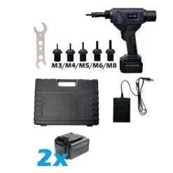 Akku-Tool GO-RN1 Akku Blindnietmuttern & Schrauben Setzwerkzeug mit bürstemlosem Motor 18V inkl. 2 Akku, Koffer und Zubehör mit Arbeitsbereich M3 - M8 alle Materialien Nietmuttern Gerät Nietmutternzange