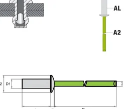 Becher-Blindnieten Aluminium/Edelstahl A2 (Ø x L) 4,8 x 8,0 mm mit Flachkopf ISO15975 - Dicht-Becherblindniete - Becher-Blindniete - Dichtblindniete - Bechernieten - Dichtnieten - CUP