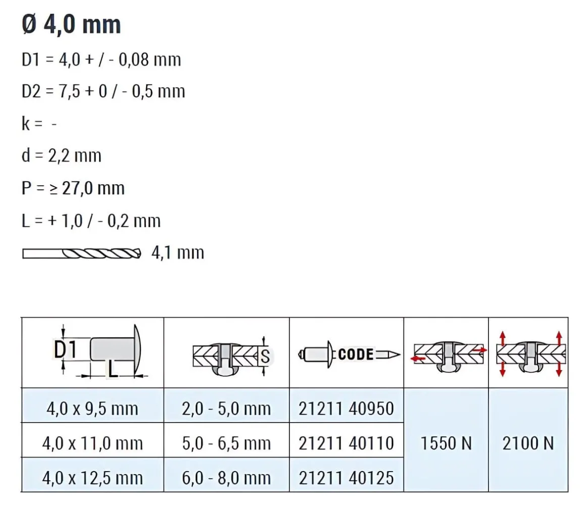 Becher-Blindnieten Aluminium/Edelstahl A2 (Ø x L) 4,0 x 11,0 mm mit Senkkopf - Dicht-Becherblindniete - Becher-Blindniete - Dichtblindniete - Bechernieten - Dichtnieten - CUP