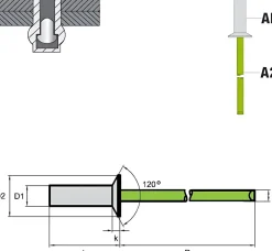 Becher-Blindnieten Aluminium/Edelstahl A2 (Ø x L) 4,0 x 12,5 mm mit Senkkopf - Dicht-Becherblindniete - Becher-Blindniete - Dichtblindniete - Bechernieten - Dichtnieten - CUP