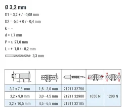 Becher-Blindnieten Aluminium/Edelstahl A2 (Ø x L) 3,2 x 10,5 mm mit Senkkopf - Dicht-Becherblindniete - Becher-Blindniete - Dichtblindniete - Bechernieten - Dichtnieten - CUP