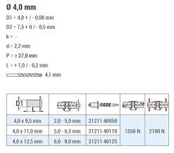 Becher-Blindnieten Aluminium/Edelstahl A2 (Ø x L) 4,0 x 9,5 mm mit Senkkopf - Dicht-Becherblindniete - Becher-Blindniete - Dichtblindniete - Bechernieten - Dichtnieten - CUP