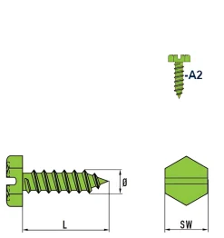 Blechschrauben (Ø x L) 5,5 x 25 mm Edelstahl A2 Sechskant Längsschlitz DIN7976 ISO1479 Werksnorm – Sechskantschrauben