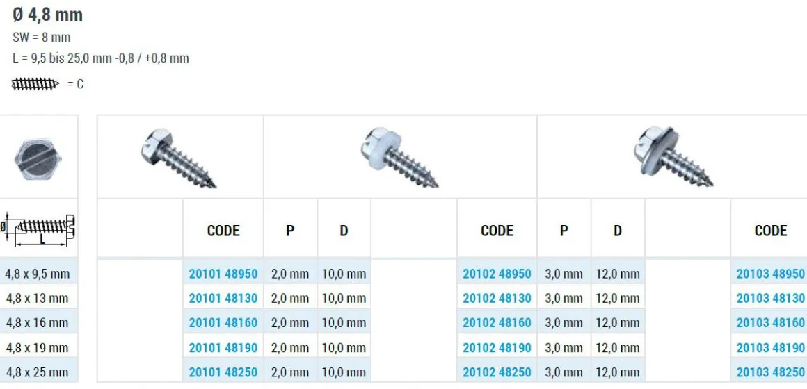 Blechschrauben (Ø x L) 4,8 x 13 mm Stahl verzinkt Sechskant Längsschlitz DIN7976 ISO1479 Werksnorm – Sechskantschrauben