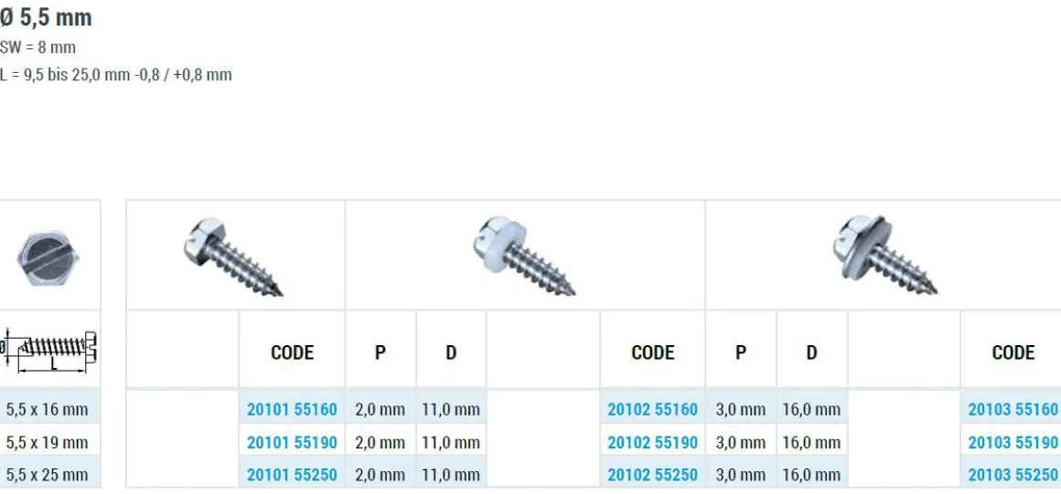 Blechschrauben (Ø x L) 5,5 x 16 mm Stahl verzinkt Sechskant Längsschlitz DIN7976 ISO1479 Werksnorm – Sechskantschrauben