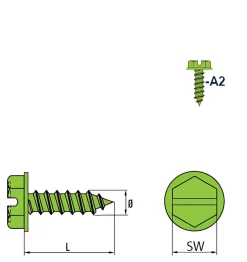 Blechschrauben mit angepresster Bund (DIN 6928) (Ø x L) 4,2 x 13 mm Edelstahl A2 Sechskant Längsschlitz DIN7976 BUND ISO1479 Werksnorm – Sechskantschrauben
