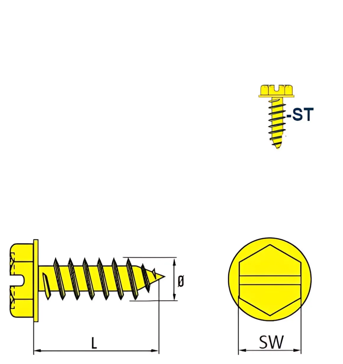 Blechschrauben mit angepresster Bund (DIN 6928) (Ø x L) 4,2 x 13 mm Stahl verzinkt Sechskant Längsschlitz DIN7976 BUND ISO1479 Werksnorm – Sechskantschrauben