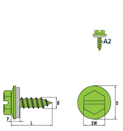 Blechschrauben mit Dichtscheibe EPDM Scheibe (Ø x L) 4,2 x 16 mm Edelstahl A2 Sechskant Längsschlitz DIN7976 ISO1479 Werksnorm – Sechskantschrauben