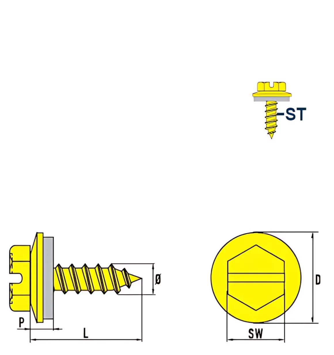 Blechschrauben mit Dichtscheibe EPDM Scheibe (Ø x L) 4,8 x 19 mm Stahl verzinkt Sechskant Längsschlitz DIN7976 ISO1479 Werksnorm – Sechskantschrauben