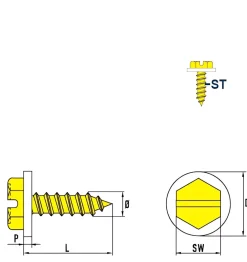 Blechschrauben mit PA Scheibe (Ø x L) 4,8 x 16 mm Stahl verzinkt Sechskant Längsschlitz DIN7976 ISO1479 Werksnorm – Sechskantschrauben
