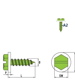Blechschrauben mit PA Scheibe (Ø x L) 4,2 x 13 mm Edelstahl A2 Sechskant Längsschlitz DIN7976 ISO1479 Werksnorm – Sechskantschrauben