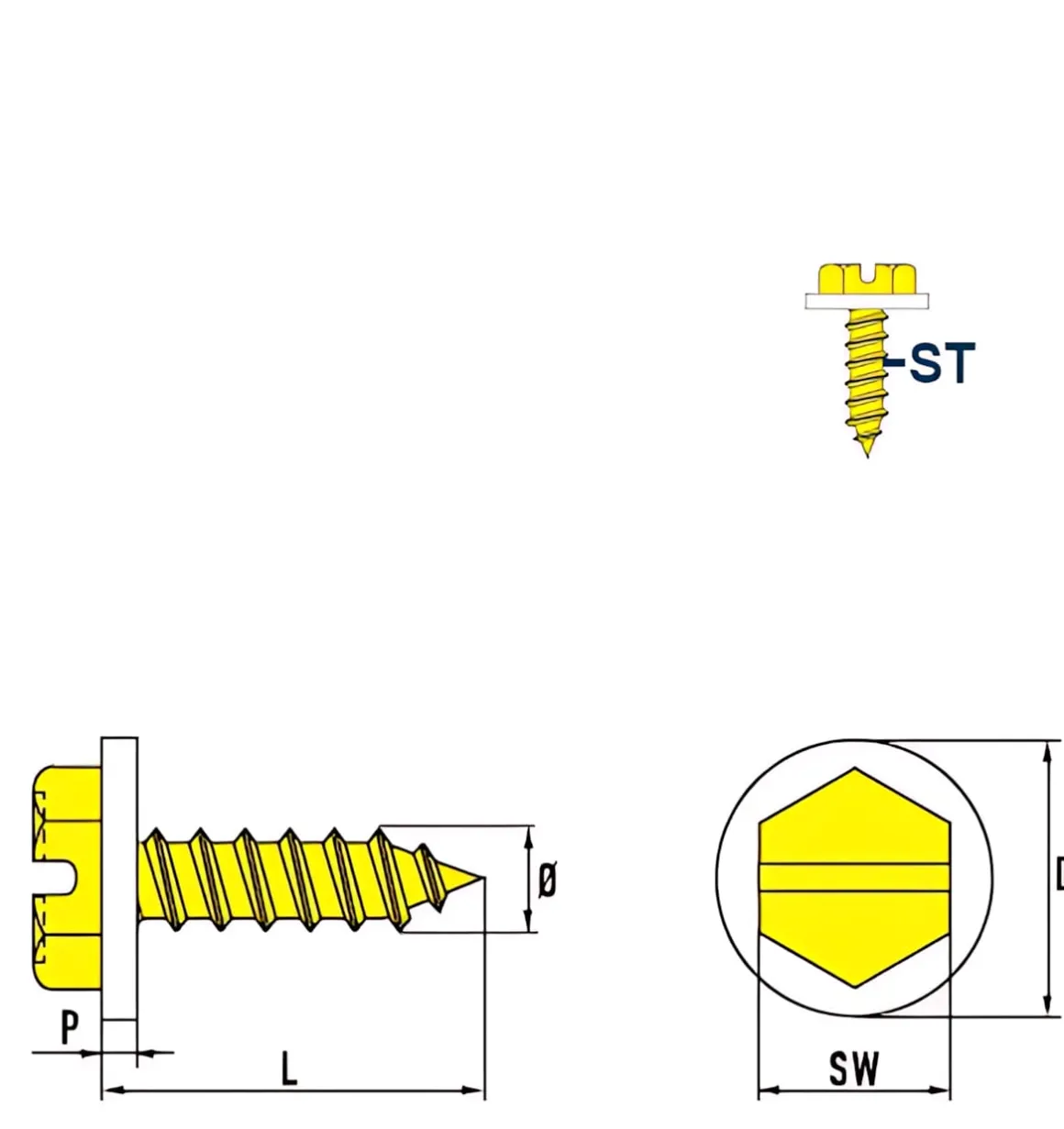 Blechschrauben mit PA Scheibe (Ø x L) 4,2 x 25 mm Stahl verzinkt Sechskant Längsschlitz DIN7976 ISO1479 Werksnorm – Sechskantschrauben