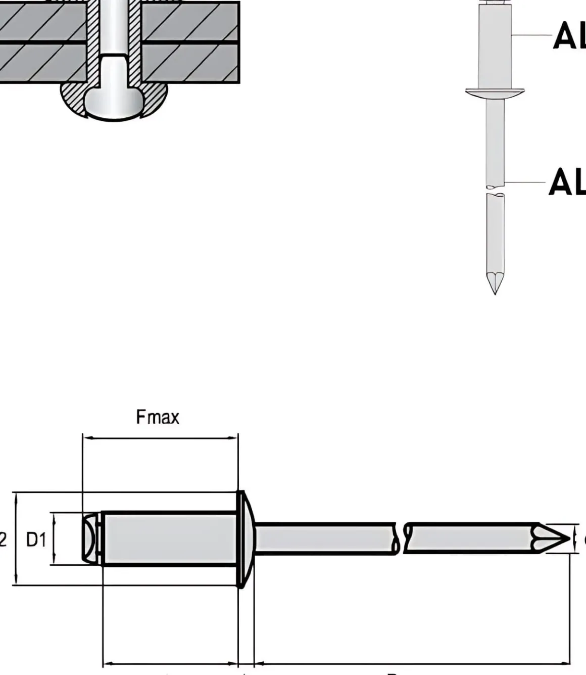 Blindnieten Aluminium/Aluminium (Ø x L) 4,8 x 20,0 mm mit Flachkopf ISO15981 - Flachkopf Niete - Popniete - STANDARD