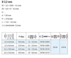 Blindnieten Aluminium/Aluminium (Ø x L) 3,2 x 10,0 mm mit Senkkopf ISO15982 - Senkkopf Niete - Popniete - STANDARD