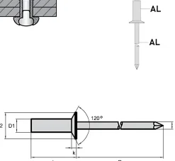 Blindnieten Aluminium/Aluminium (Ø x L) 3,0 x 6,0 mm mit Senkkopf ISO15982 - Senkkopf Niete - Popniete - STANDARD