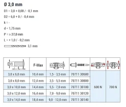 Blindnieten Aluminium/Stahl (Ø x L) 3,0 x 12,0 mm mit Senkkopf ISO15978 - Senkkopf Niete - Popniete - STANDARD