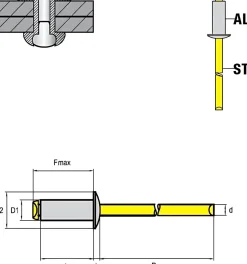Blindnieten Aluminium/Stahl (Ø x L) 3,0 x 20,0 mm mit Flachkopf ISO15977 9010 weiß - Flachkopf Niete - Popniete - RAINBOW STANDARD