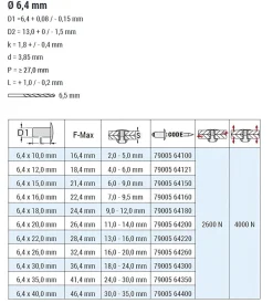 Blindnieten Aluminium/Stahl (Ø x L) 6,4 x 12,0 mm mit Flachkopf ISO15977 9005 schwarz - Flachkopf Niete - Popniete - RAINBOW STANDARD