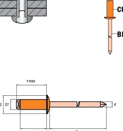Blindnieten Kupfer Legierung/Bronze (Ø x L) 3,2 x 10,0 mm mit Flachkopf ISO16582 - Flachkopf Niete - Popniete - STANDARD