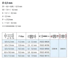 Blindnieten Monel® verzinkt/Stahl (Ø x L) 4,0 x 9,5 mm mit Flachkopf - Flachkopf Niete - Popniete - STANDARD
