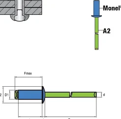 Blindnieten Monel® verzinkt/Edelstahl A2 (Ø x L) 4,0 x 11,5 mm mit Flachkopf - Flachkopf Niete - Popniete - STANDARD