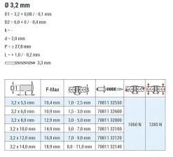 Blindnieten Stahl/Stahl (Ø x L) 3,2 x 10,0 mm mit Senkkopf ISO15980 - Senkkopf Niete - Popniete - STANDARD