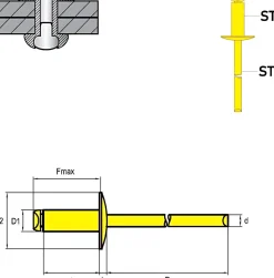 Blindnieten Stahl/Stahl (Ø x L) 4,8 x 22,0 mm mit Großkopf - Großkopf Niete - Popniete - STANDARD