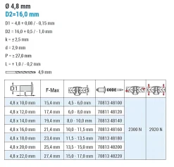 Blindnieten Stahl/Stahl (Ø x L) 4,8 x 12,0 mm mit Großkopf - Großkopf Niete - Popniete - STANDARD