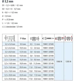Blindnieten Stahl/Stahl (Ø x L) 3,2 x 8,0 mm mit Flachkopf ISO15979 - Flachkopf Niete - Popniete - STANDARD