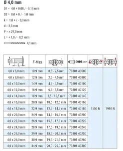 Blindnieten Stahl/Stahl (Ø x L) 4,0 x 14,0 mm mit Flachkopf ISO15979 - Flachkopf Niete - Popniete - STANDARD