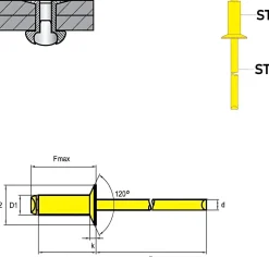Blindnieten Stahl/Stahl (Ø x L) 3,0 x 8,0 mm mit Senkkopf ISO15980 - Senkkopf Niete - Popniete - STANDARD