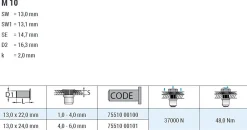 Blindnietmutter - Nietmutter - M10 Stahl verzinkt (Ø x L) 13,0 mm x 22,0 mm Flachkopf Sechskantschaft Schaftende offen Einziehmutter Einnietmuttern - GO-NUT