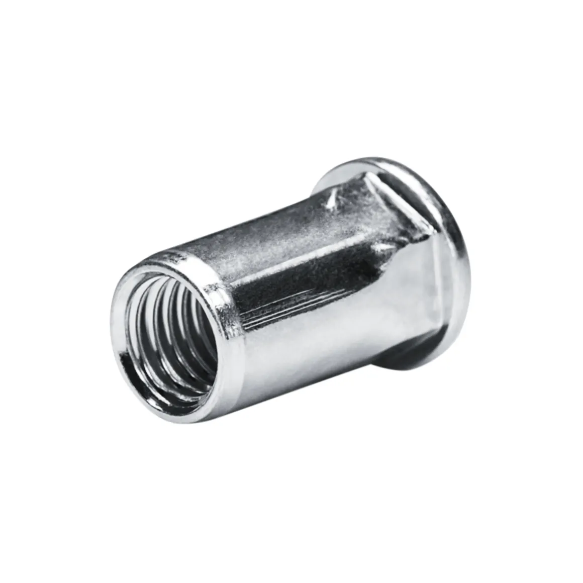 Blindnietmutter - Nietmutter - M6 Stahl verzinkt (Ø x L) 9,0 mm x 15,5 mm Flachkopf Teilsechskantschaft Schaftende offen Einziehmutter Einnietmuttern - GO-NUT