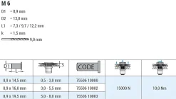 Blindnietmutter - Nietmutter - M6 Edelstahl A2 (Ø x L) 8,9 mm x 14,5 mm Flachkopf Rundschaft gerändelt mit Unterkopfverzahnung Schaftende offen Einziehmutter Einnietmuttern - GO-NUT