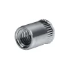 Blindnietmutter - Nietmutter - M5 Edelstahl A2 (Ø x L) 6,9 mm x 13,0 mm kleiner Senkkopf Rundschaft gerändelt mit Unterkopfverzahnung Schaftende offen - Einziehmutter, Einnietmuttern - GO-NUT