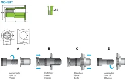 Blindnietmutter - Nietmutter - M5 Edelstahl A2 (Ø x L) 7,0 mm x 13,5 mm Flachkopf Teilsechskantschaft Schaftende offen - Einziehmutter, Einnietmuttern - GO-NUT