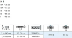 Blindnietmutter - Nietmutter - M5 Stahl verzinkt (Ø x L) 7,0 mm x 14,0 mm kleiner Senkkopf Sechskantschaft Schaftende offen - Einziehmutter, Einnietmuttern - GO-NUT