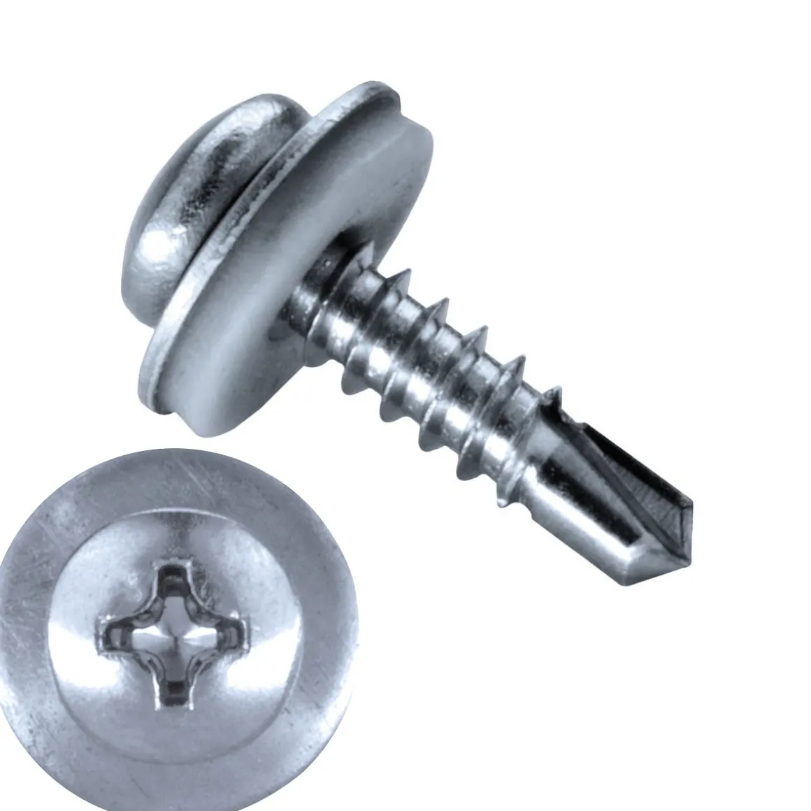 Bohrschrauben Linsenkopf mit Dichtscheibe EPDM Scheibe (Ø x L) 4,2 x 19,0 mm Kreuzschlitz Stahl verzinkt DIN7504M Werksnorm Linsenkopf Phillips-Kreuzschlitz PH - Selbstbohrende Schraube - Selbstschneidende Bohrschraube - Selbstbohrschrauben