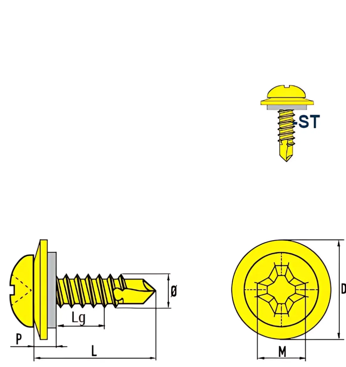 Bohrschrauben Linsenkopf mit Dichtscheibe EPDM Scheibe (Ø x L) 4,2 x 19,0 mm Kreuzschlitz Stahl verzinkt DIN7504M Werksnorm Linsenkopf Phillips-Kreuzschlitz PH - Selbstbohrende Schraube - Selbstschneidende Bohrschraube - Selbstbohrschrauben