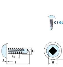 Bohrschrauben Linsenkopf mit PA Scheibe (Ø x L) 4,2 x 16,0 mm Edelstahl C1 GOEBEL silber GL DIN7504SQ Werksnorm Linsenkopf Innenvierkant - Selbstbohrende Schraube - Selbstschneidende Bohrschraube - Selbstbohrschrauben
