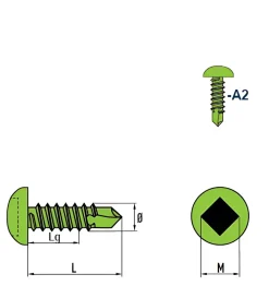 Bohrschrauben Linsenkopf (Ø x L) 4,2 x 16,0 mm Edelstahl A2 DIN7504SQ Werksnorm Linsenkopf Innenvierkant - Selbstbohrende Schraube - Selbstschneidende Bohrschraube - Selbstbohrschrauben