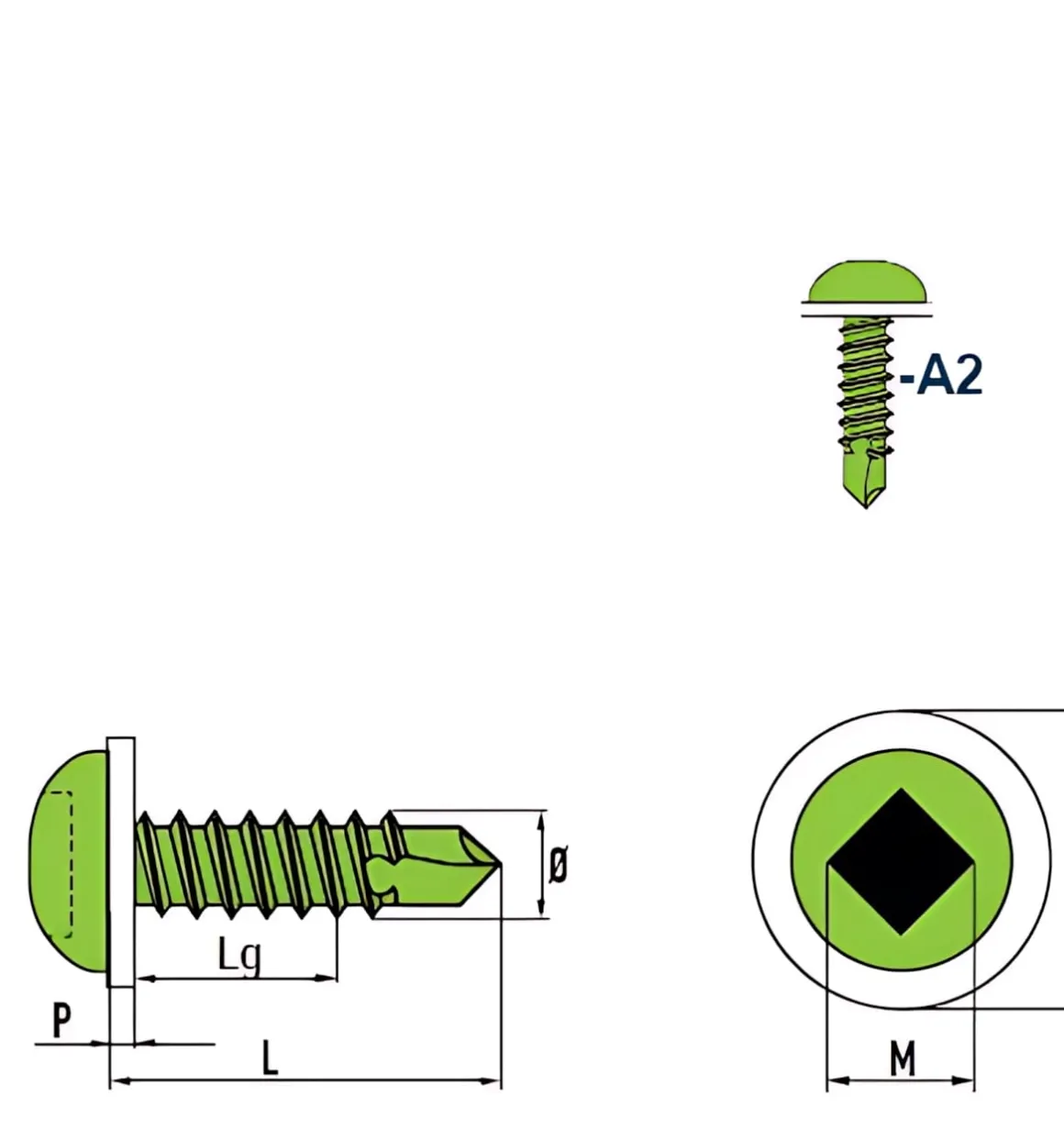 Bohrschrauben Linsenkopf mit PA Scheibe (Ø x L) 4,2 x 16,0 mm Edelstahl A2 DIN7504SQ Werksnorm Linsenkopf Innenvierkant - Selbstbohrende Schraube - Selbstschneidende Bohrschraube - Selbstbohrschrauben