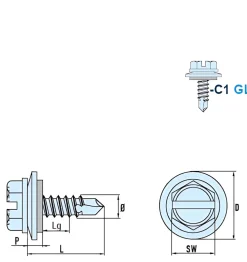 Bohrschrauben mit Dichtscheibe angepresster Bund EPDM Scheibe (Ø x L) 4,8 x 19,0 mm Edelstahl C1 GOEBEL silber GL DIN7504L Werksnorm Sechskant Außensechskant Längsschlitz Sechskantschraube Selbstbohrende Schraube Selbstschneidende