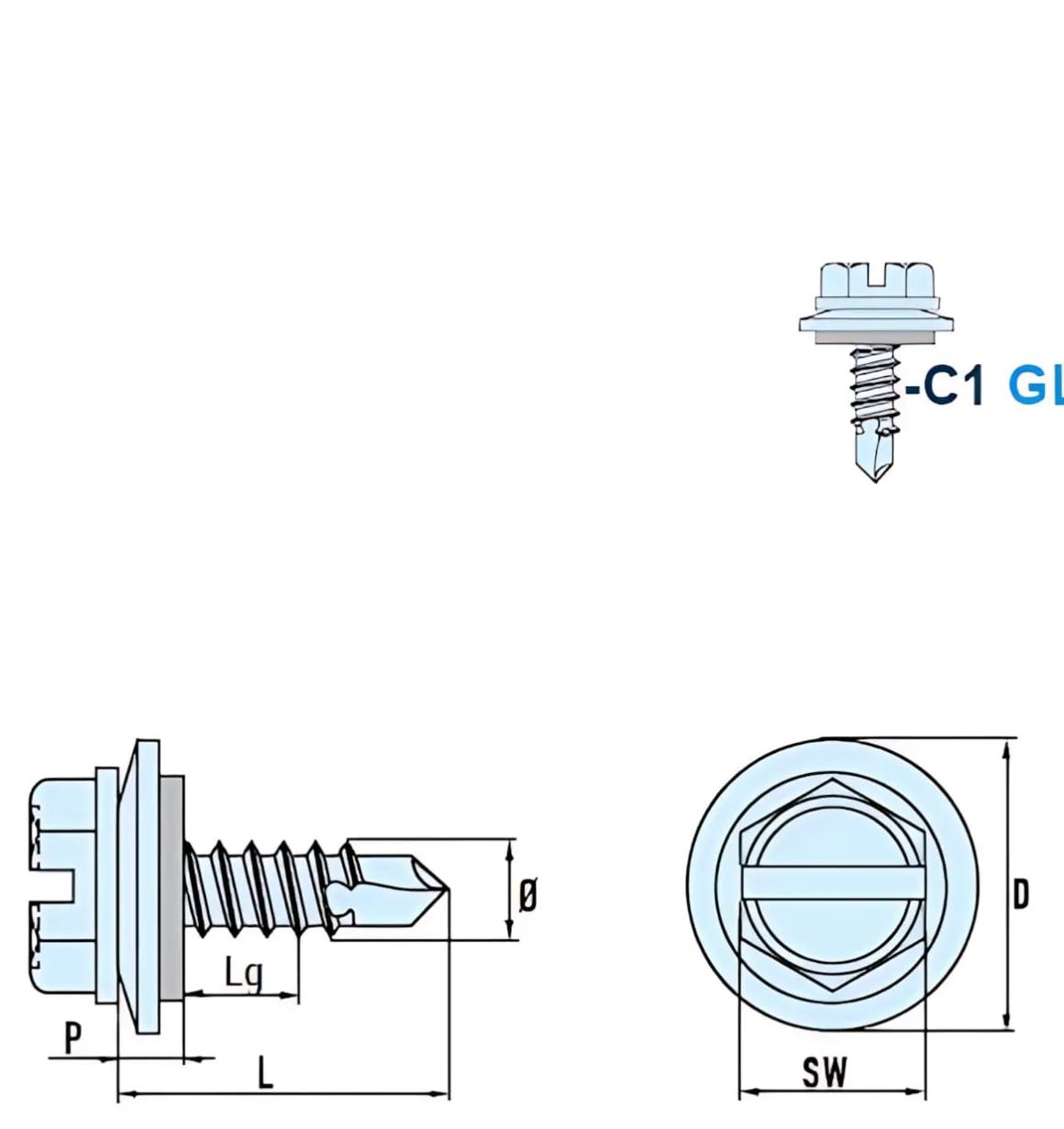 Bohrschrauben mit Dichtscheibe angepresster Bund EPDM Scheibe (Ø x L) 4,8 x 19,0 mm Edelstahl C1 GOEBEL silber GL DIN7504L Werksnorm Sechskant Außensechskant Längsschlitz Sechskantschraube Selbstbohrende Schraube Selbstschneidende
