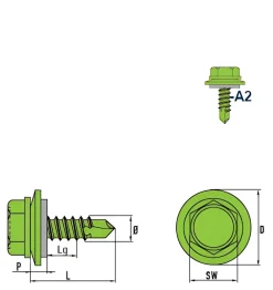 Bohrschrauben mit Dichtscheibe angepresster Bund mit EPDM Scheibe (Ø x L) 4,8 x 16,0 mm Edelstahl A2 DIN7504K Werksnorm Sechskant Außensechskant Sechskantschraube - Selbstbohrende Schraube Selbstschneidende Bohrschrauben Selbstbohrschrauben